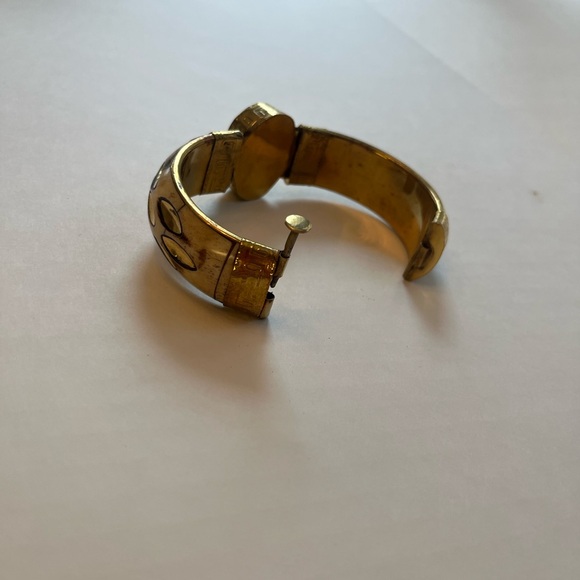 Vintage Brass Labradorite  and Crystal Pin Closure Bracelet - Picture 3 of 7